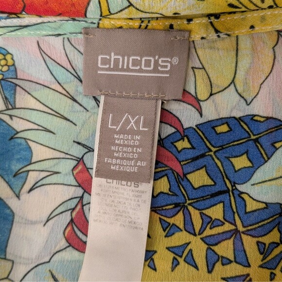 Chico's Tropical Floral Pullover Poncho Sheer Chiffon Kimono Top Size L/XL - Picture 7 of 7